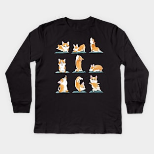 Corgi Yoga Watercolor Kids Long Sleeve T-Shirt